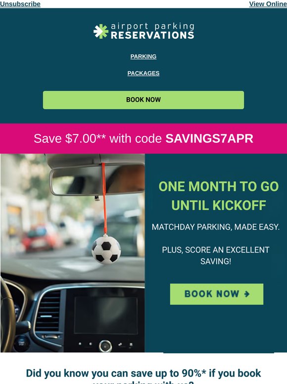 Save up to 90% compared to stadium parking! ⚽