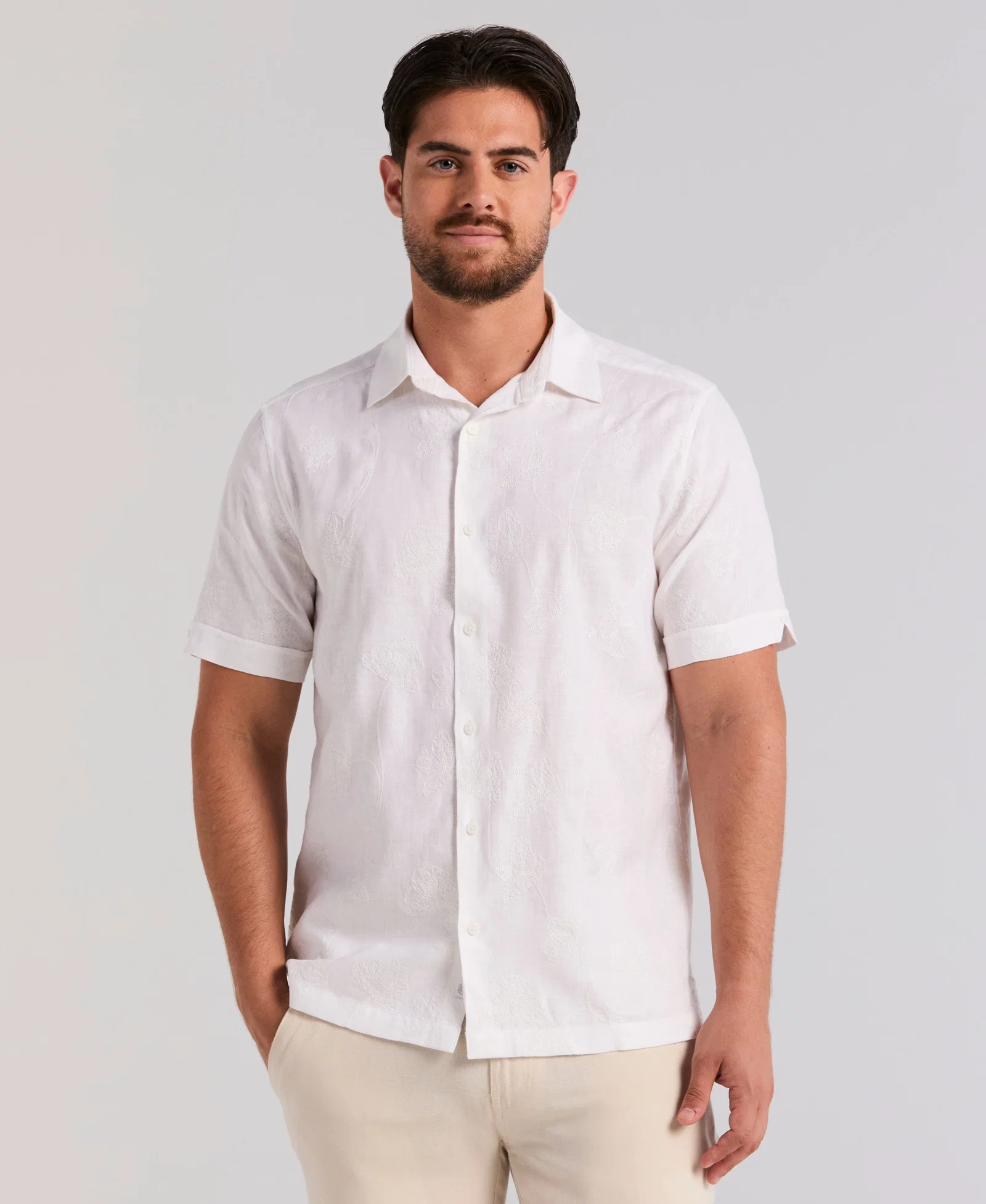 Image of Linen Blend Floral Shifley Shirt