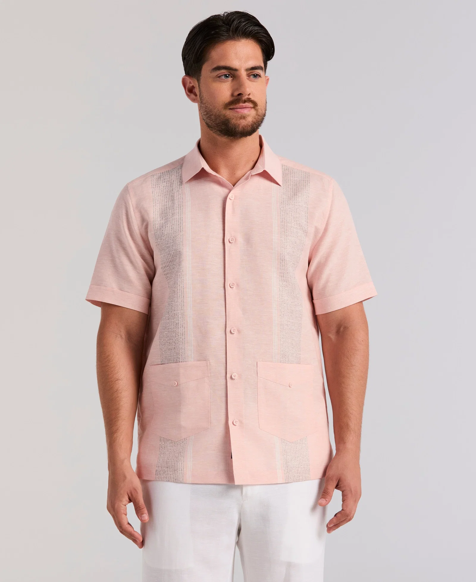 Image of Linen Blend 2-Pocket Guayabera Shirt