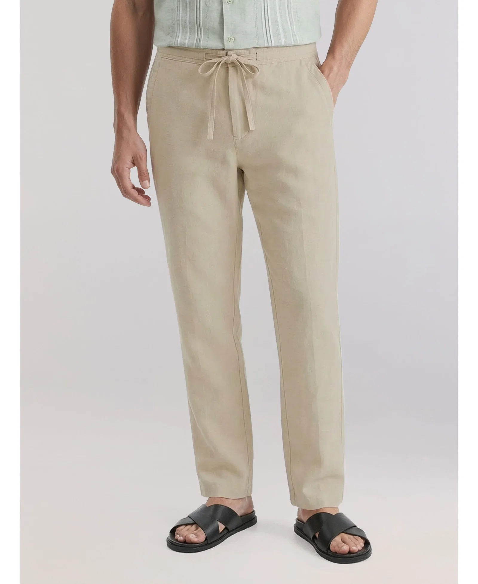 Image of Linen-Blend Core Drawstring Pants