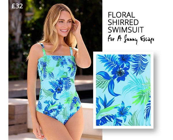 M&Co Blue Floral Print Shirred Swimsuit