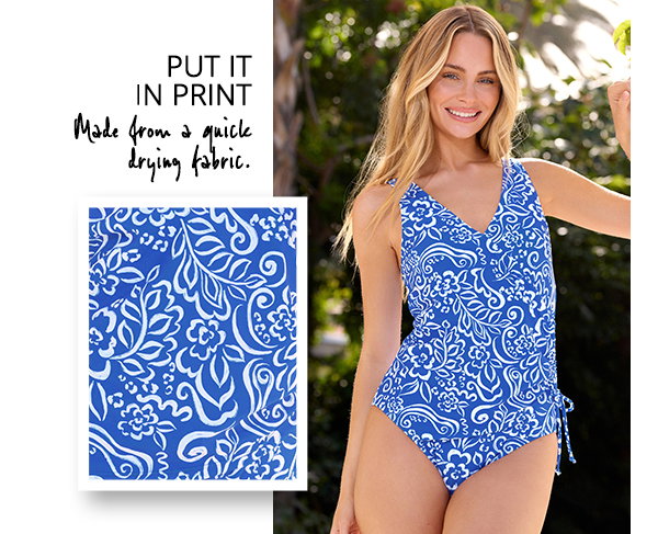 M&Co Blue & White Floral Print Wrap Swimsuit