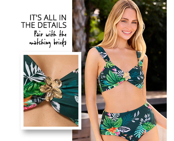M&Co Green Tropical Print Bikini Top