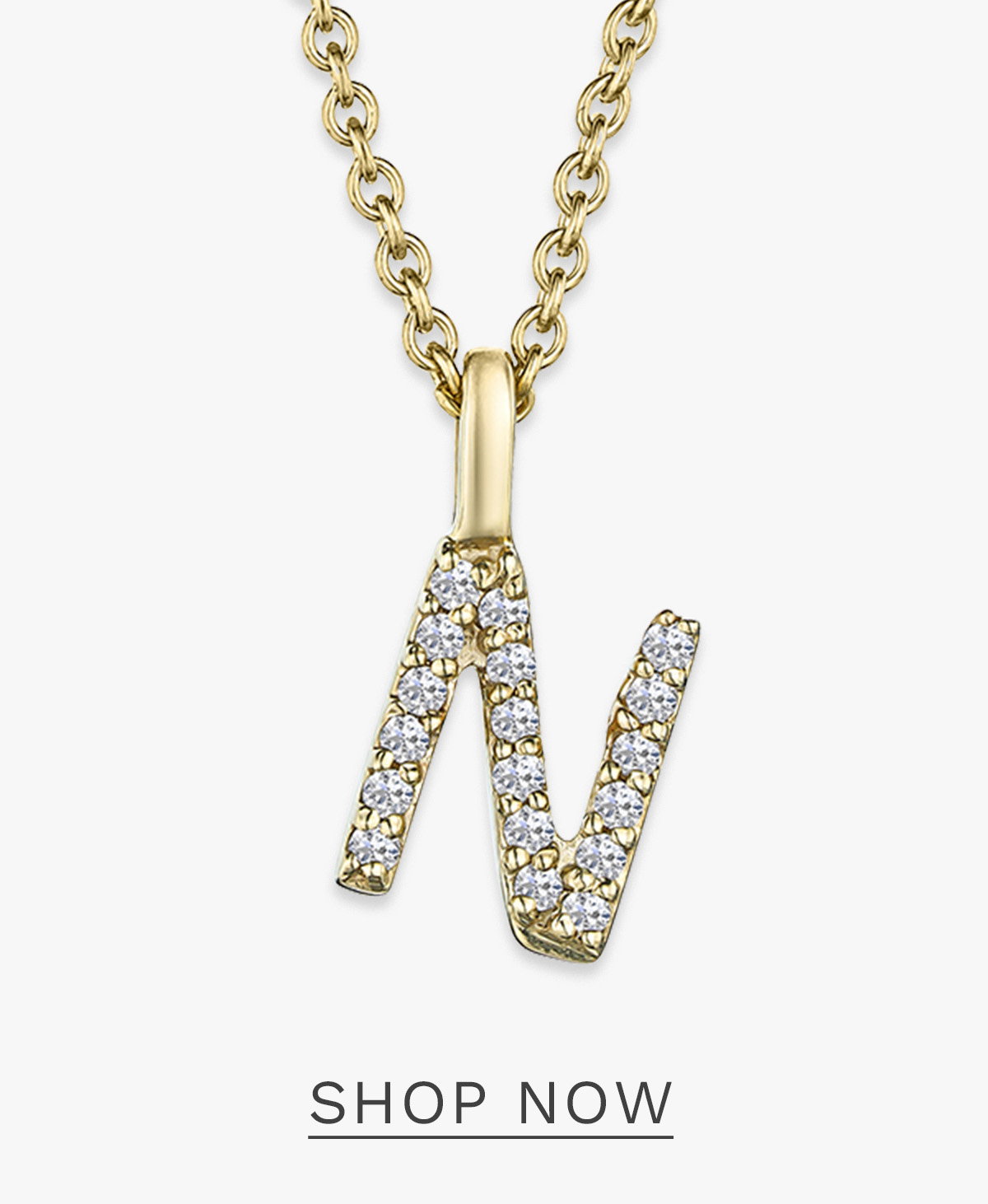 Love Letter Initial N Lab Diamond Necklace set in 18K Gold Vermeil