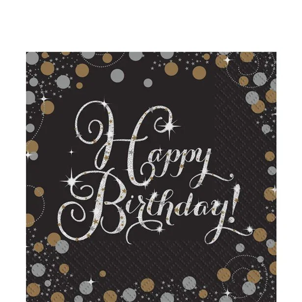 Image of Sparkling Celebration Happy Birthday 2ply Paper Napkins - 33cm (16pk)