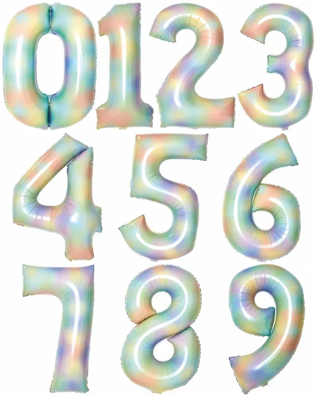 Image of Pastel Rainbow Foil Number Balloons - 34