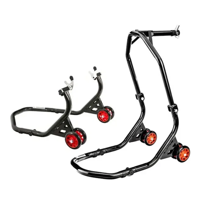 Warrior 4 Wheel Motorcycle Racing Head Paddock Stand & Rear Paddock Stand Bundle