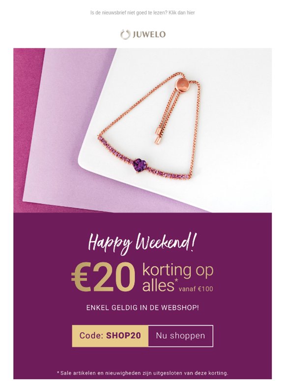 Weekenddeal 💜 €20 korting vanaf €100
