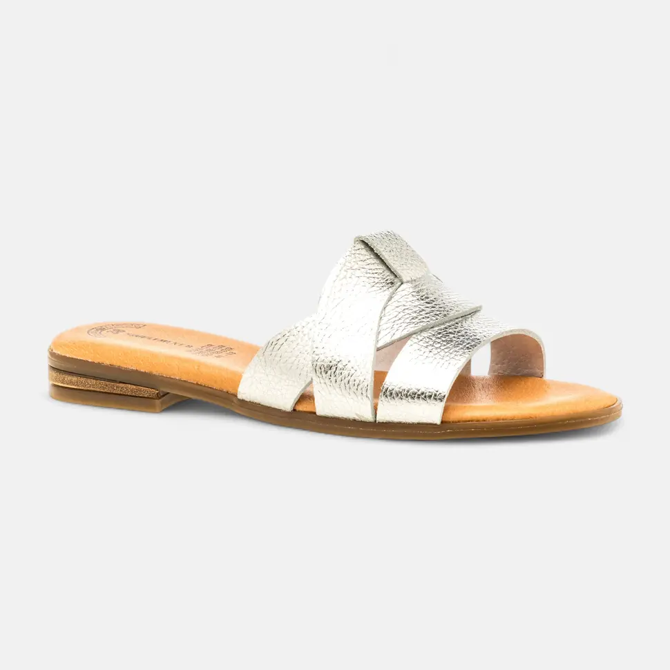 Mules Femme en cuir argent