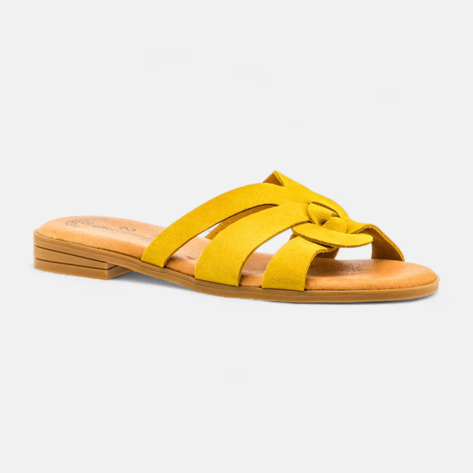 Mules Femme en cuir jaune
