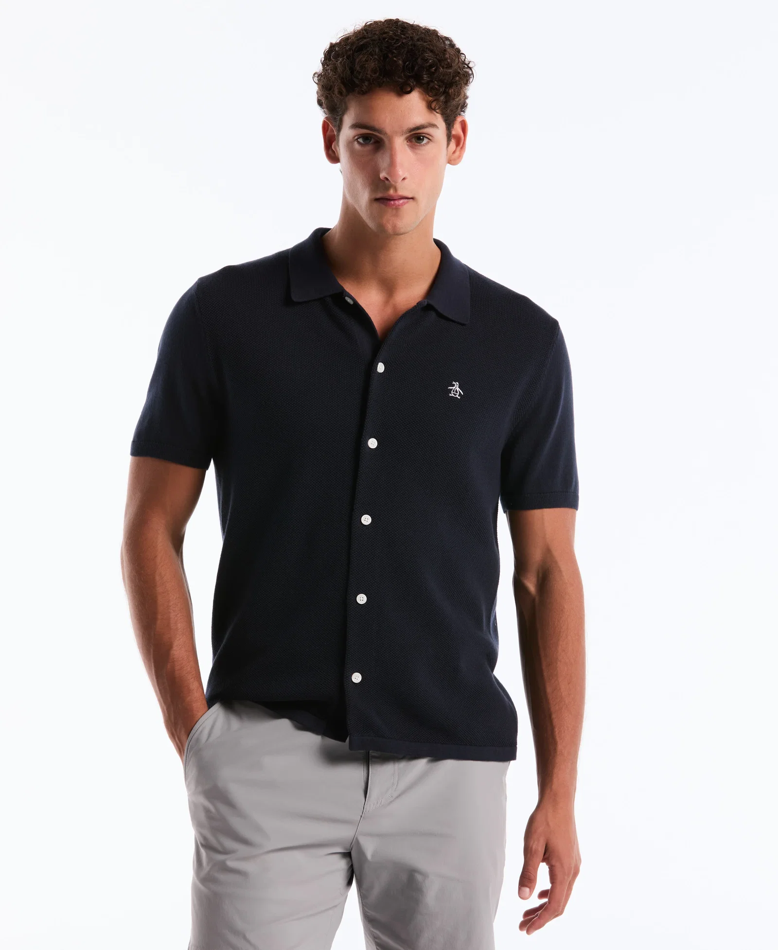Image of Honeycomb Button-Front Sweater Polo