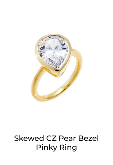 Skewed CZ Pear Bezel Pinky Ring