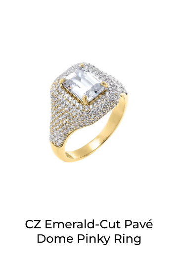 CZ Emerald-Cut Pave Dome Pinky Ring
