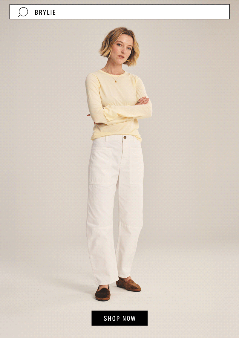 Most Searched. Image has search box with the term "brylie". GIF of 3 models wearing Brylie Pant in 3 colors, Teddy, Sleet and Cobble 