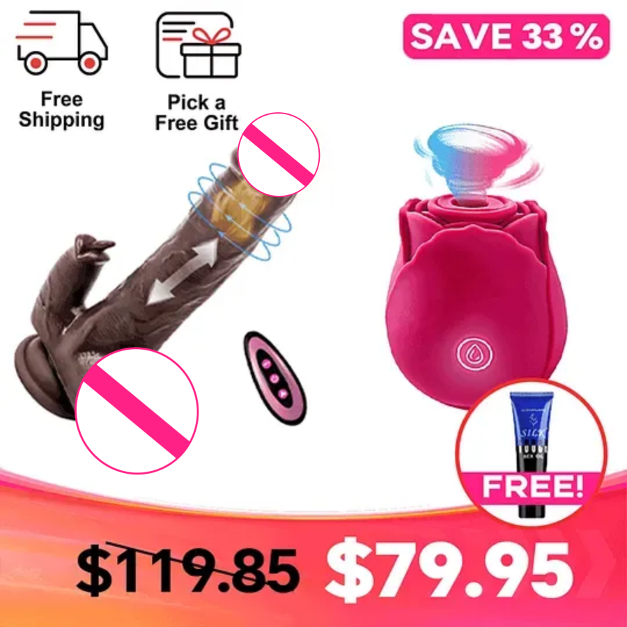 Warrior - 8.5 inches 5-in-1 Medical Silicone Thrusting & Heating Black with Remote Control - With Rose Toy Set