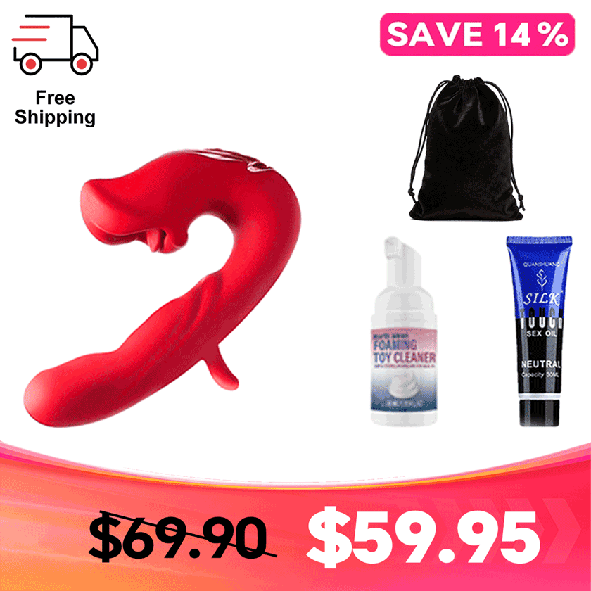 PulseWave - Rabbit Massager 3-in-1 Tongue Motion & G-Zone Vibration Flapping - Red Set for Self-Care