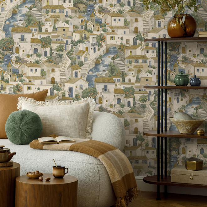 Italian Buildings Wallpaper Blue / Green Holden 14281