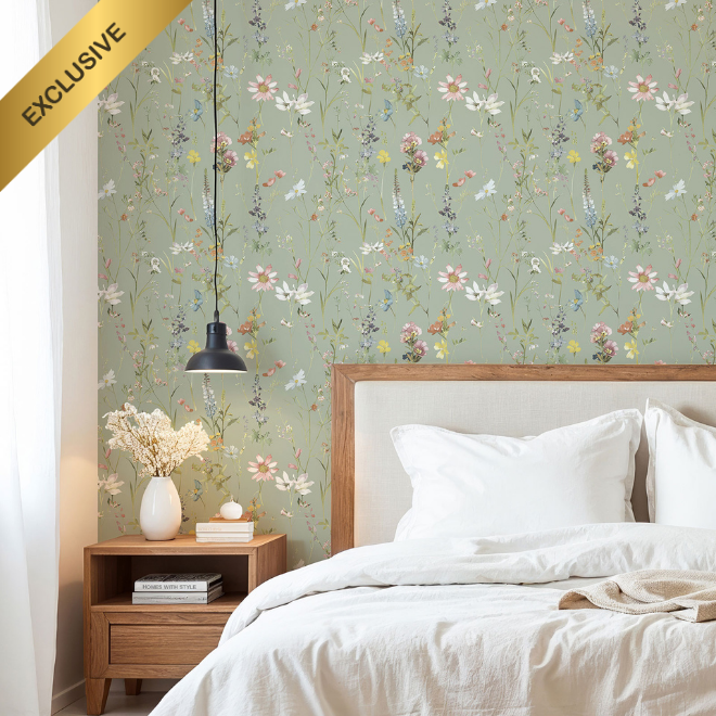 Elsie Floral Wallpaper Sage Green World of Wallpaper AF0044