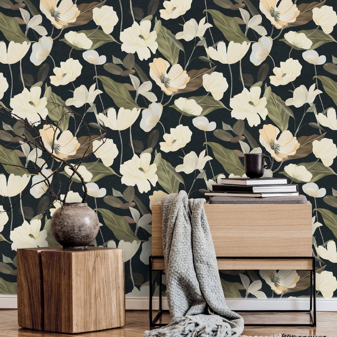 Fairy Blossom Vinyl Wallpaper Black Erismann 10508-15