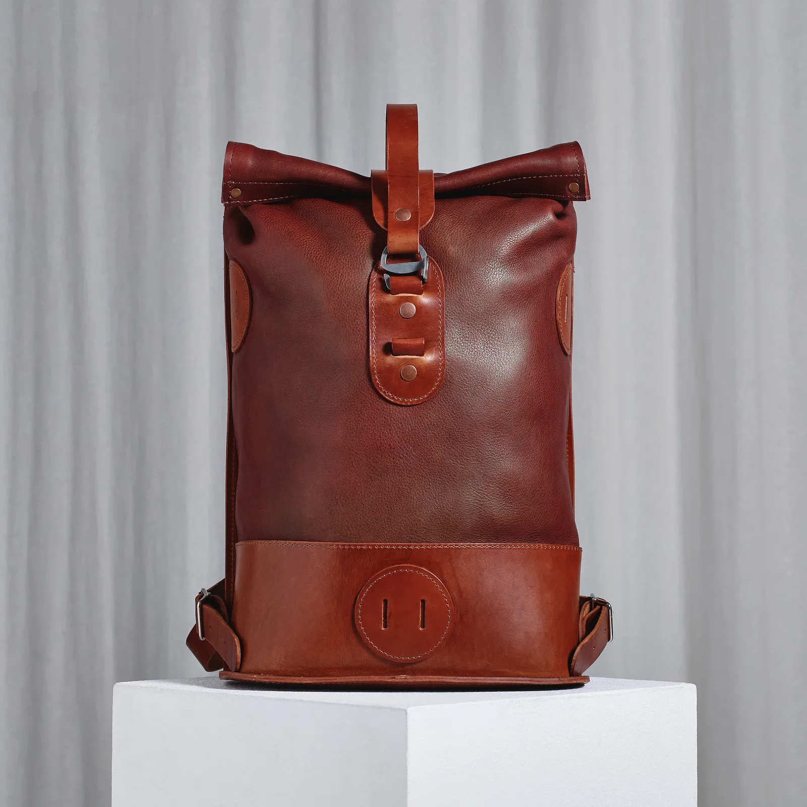 Image of Brown Small Fold Top – Leather Backpack