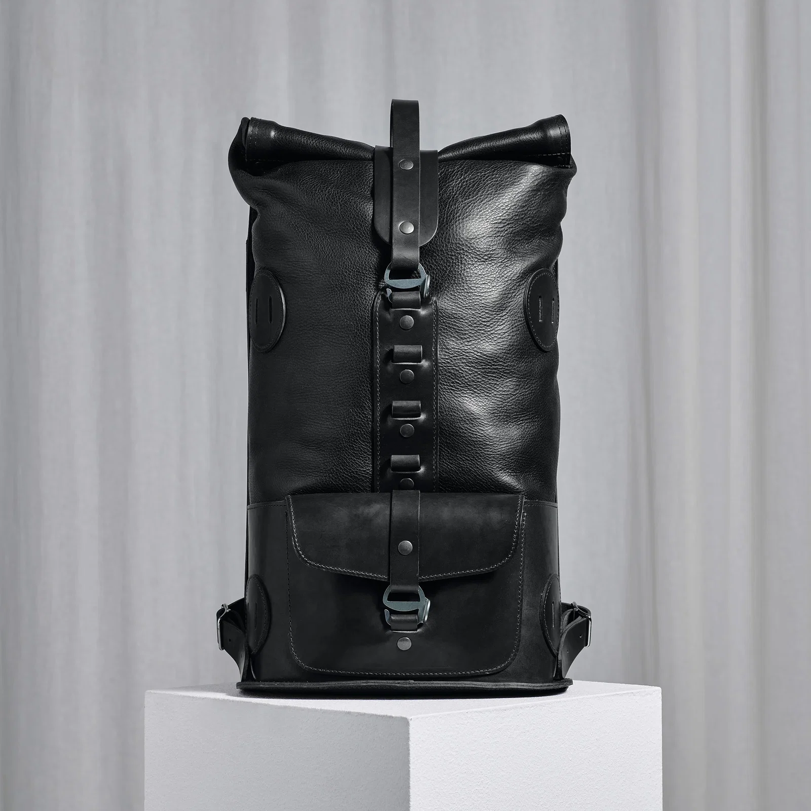 Image of Black Fold Top – Leather Backpack