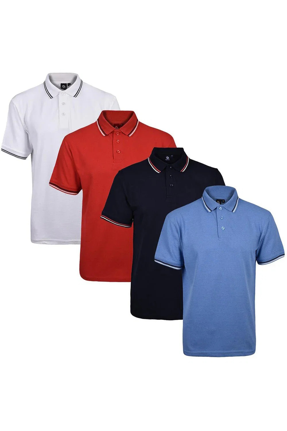 Image of 4 Pack Mens Tipping Plain Pique Polo Collar Shirt - Set 4