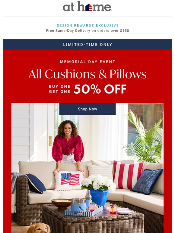 Just in: BOGO 50% off ALL Outdoor Cushions & Pillows 🇺🇸