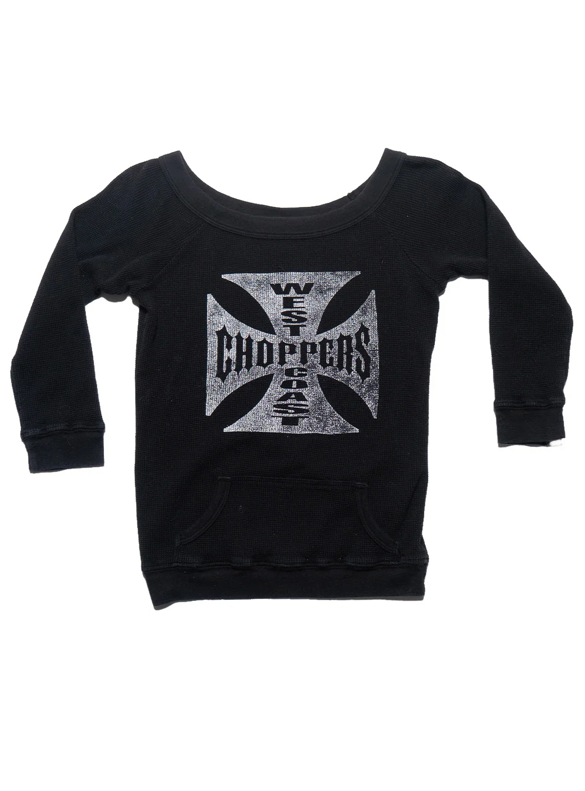 Vintage West Coast Choppers 3/4 Sleeve Waffle Top Black