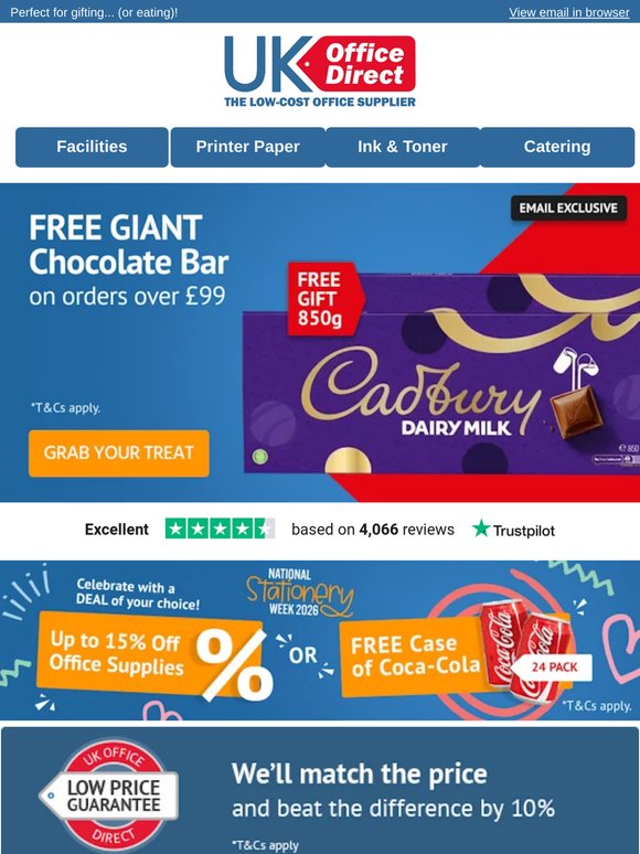 Free GIANT Cadbury Dairy Milk bar with orders today, —!