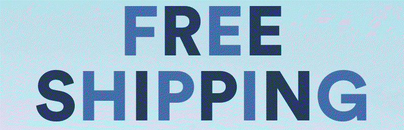 Large gradient blue text reading “FREE SHIPPING” on a light blue background.