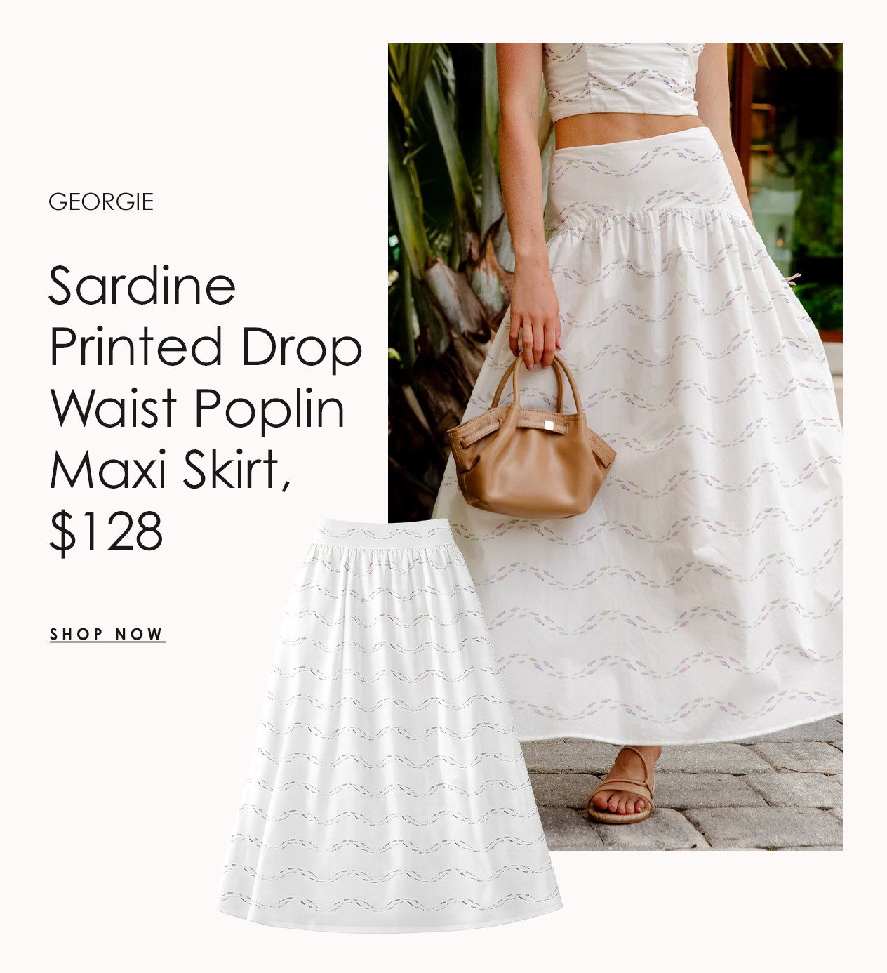 GEORGIE Sardine Printed Drop Waist Poplin Maxi Skirt