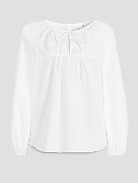 Shirred Tie-Neck Blouse