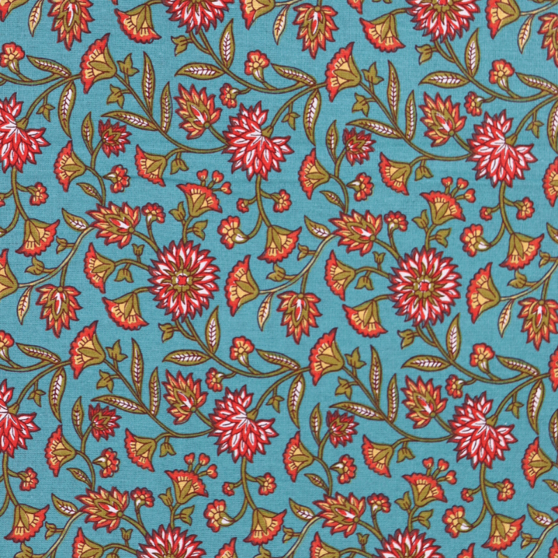 Tissu coton cretonne Santal - bleu paon