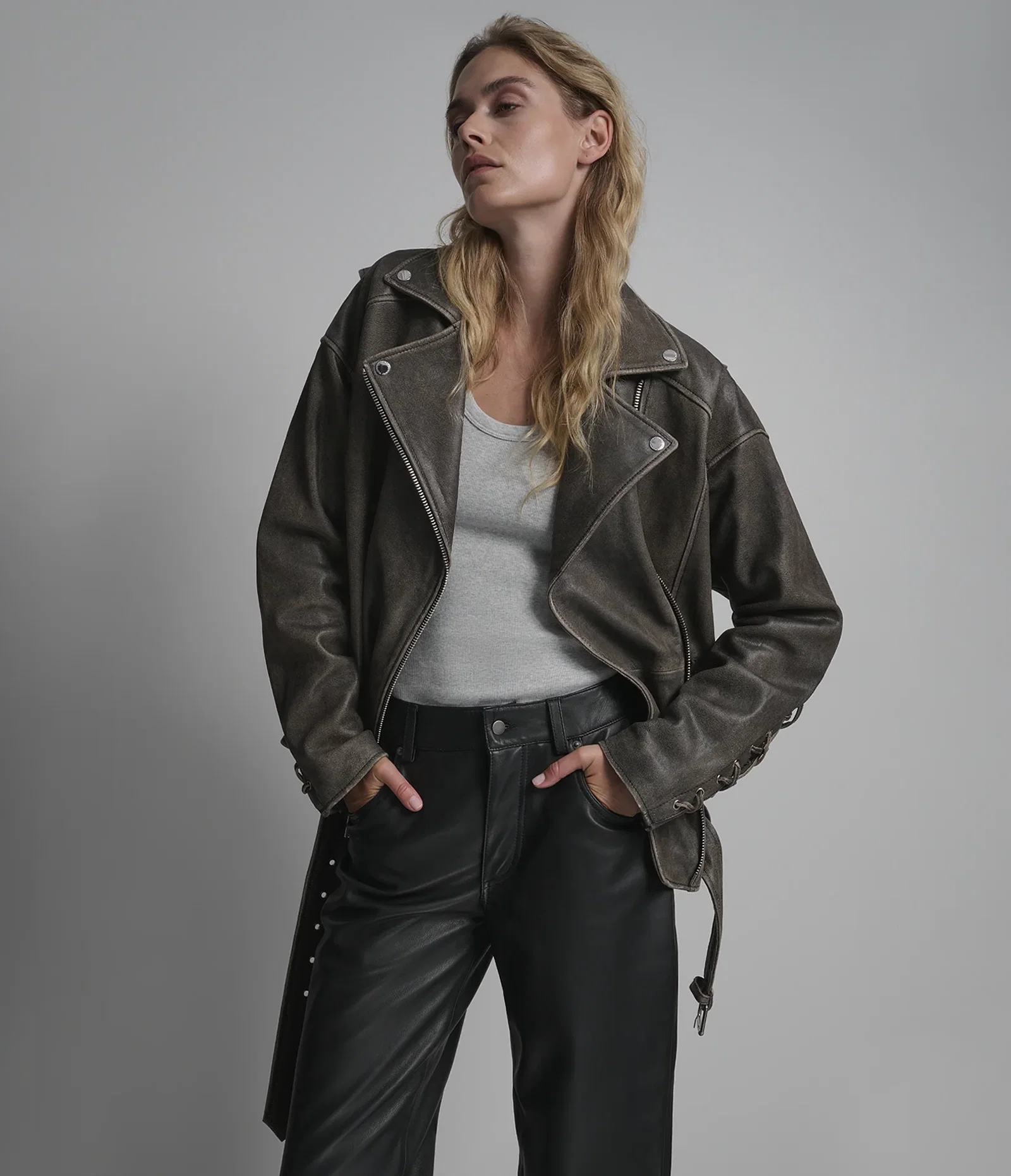 Image of Briana Oversized Asymmetric Leather Moto Jacket