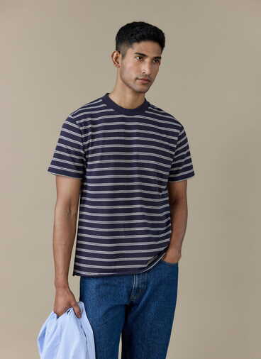 Arlo Raw Hem Breton T Shirt | Organic Cotton | Navy Stripe