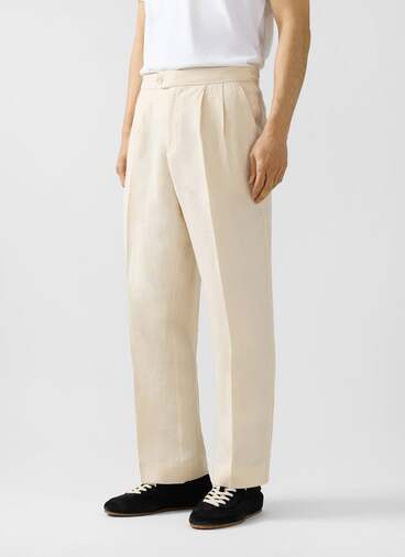 Pleated Tailored Trousers | Linen | Cream