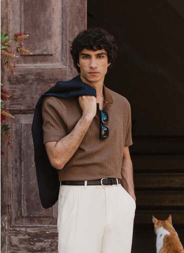 Anthony Ribbed Polo | Cotton | Espresso