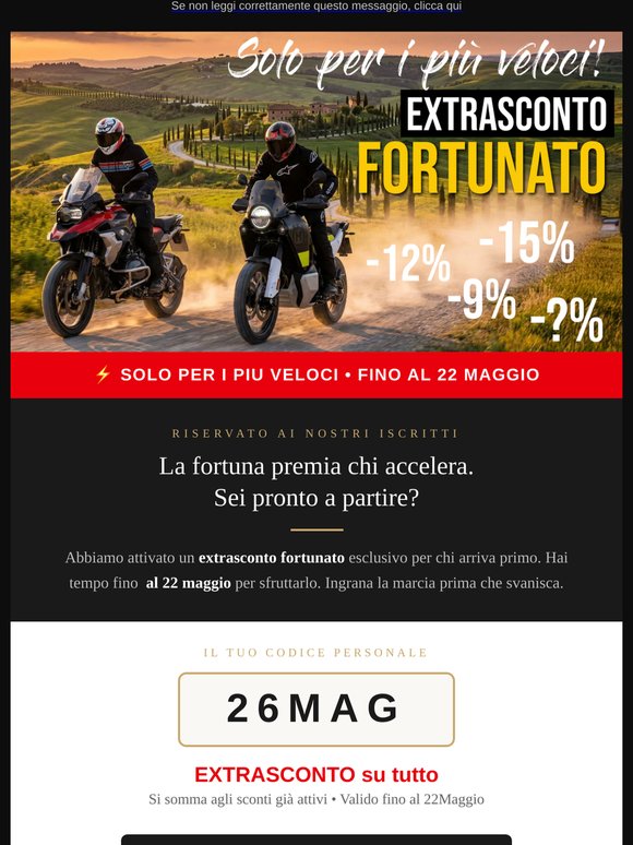 Apri qui: il tuo Extrasconto Fortunato ti aspetta 🏍️