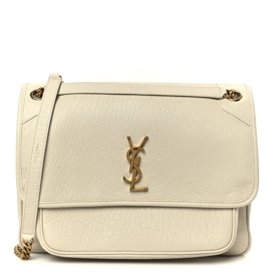 SAINT LAURENT Grained Lambskin Monogram Large Niki Chain Satchel Crema Soft