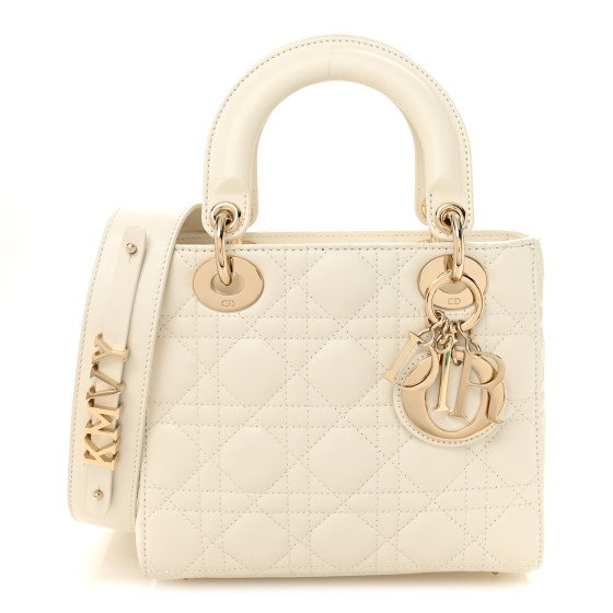 CHRISTIAN DIOR Lambskin Cannage Small My ABCDior Lady Dior White