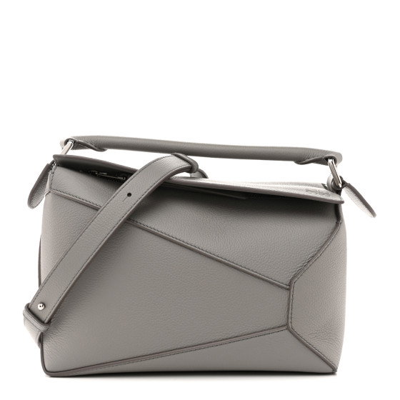 LOEWE Soft Grained Calfskin Small Puzzle Edge Bag Pearl Grey