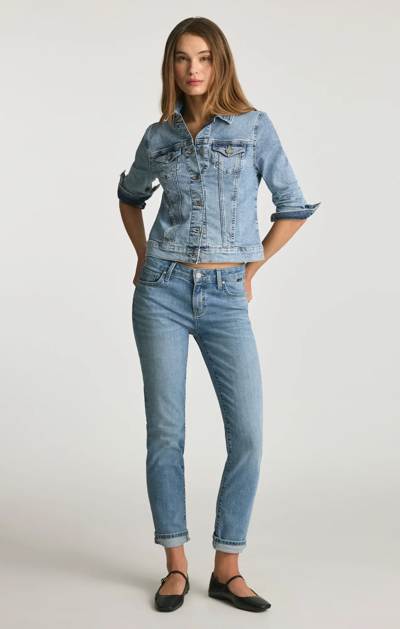 Image of EMMA SLIM BOYFRIEND IN LIGHT BRUSHED FLEX BLUE