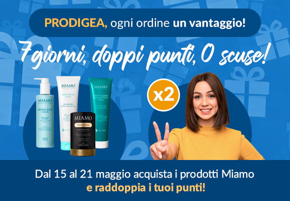 Guadagna punti doppi: acquista i prodotti Miamo, i tuoi punti PRO vengono raddoppiati.