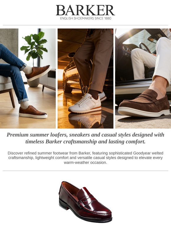 Discover Barker Summer Casuals – Sophisticated Goodyear Welted Styles Crafted for Effortless Summer Dressing. Shop Now