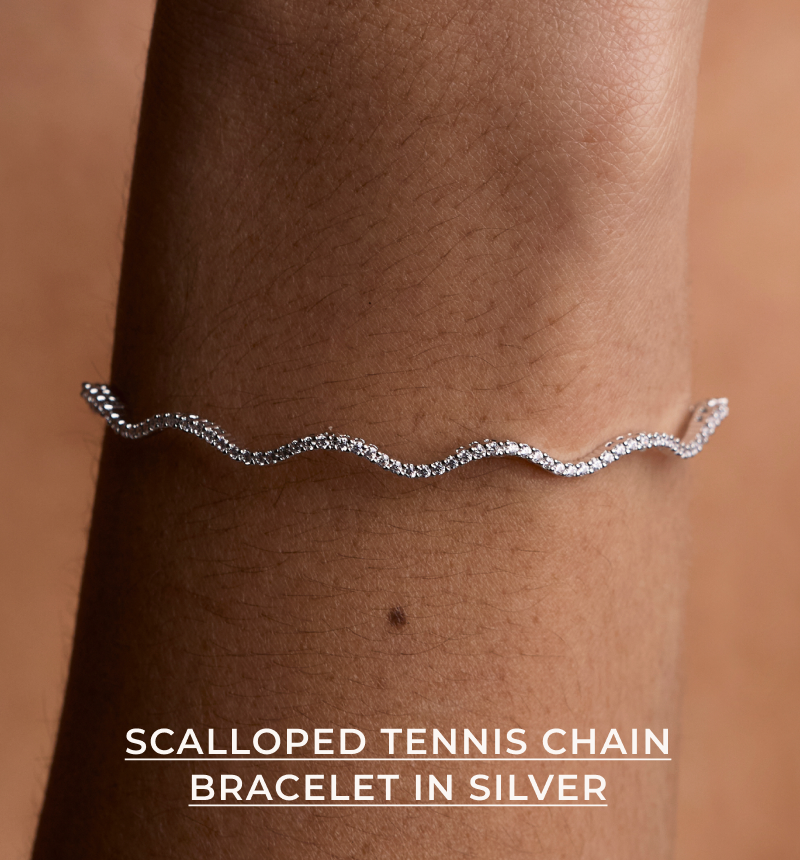 Scalloped Tennis Chain Bracelet in Silver