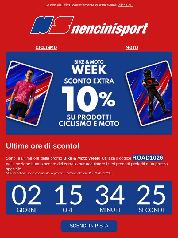 🚨 Ultime ore di EXTRA 10% - Bike & Moto Week 🏍