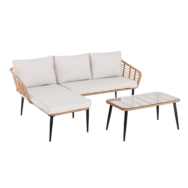 8tlg. helles Rattan Eck-Loungeset mit Sitzkissen in beige