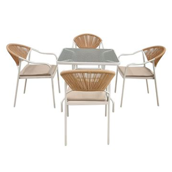 5tlg. Dining Set HGS34-BEI helles Rattan mit Sitzkissen in Beige