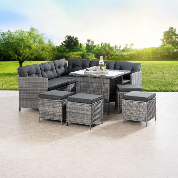 19tlg. Garten-Ecklounge-Set BELANY inkl. Auflagen grau