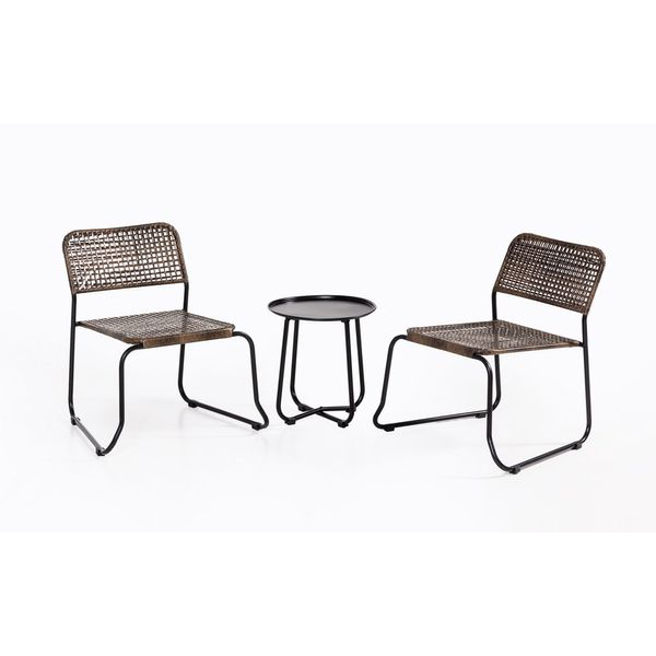 3tlg. Gartenmöbel-Set Bistrotisch mit 2 stapelbare Stühlen in Rattanoptik